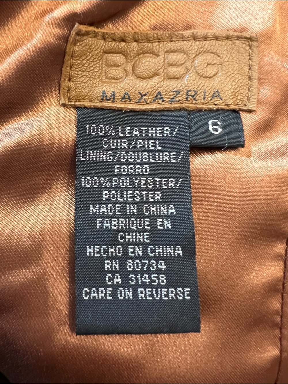 BCBG Max Azria 100% Leather Cognac Brown Sheath Midi Dress Size 6 - Picture 3 of 12